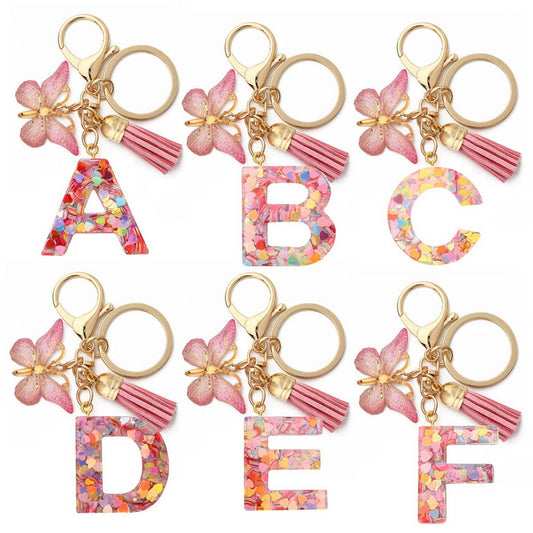 CRYSTAL LETTER SEQUIN RESIN KEYCHAIN