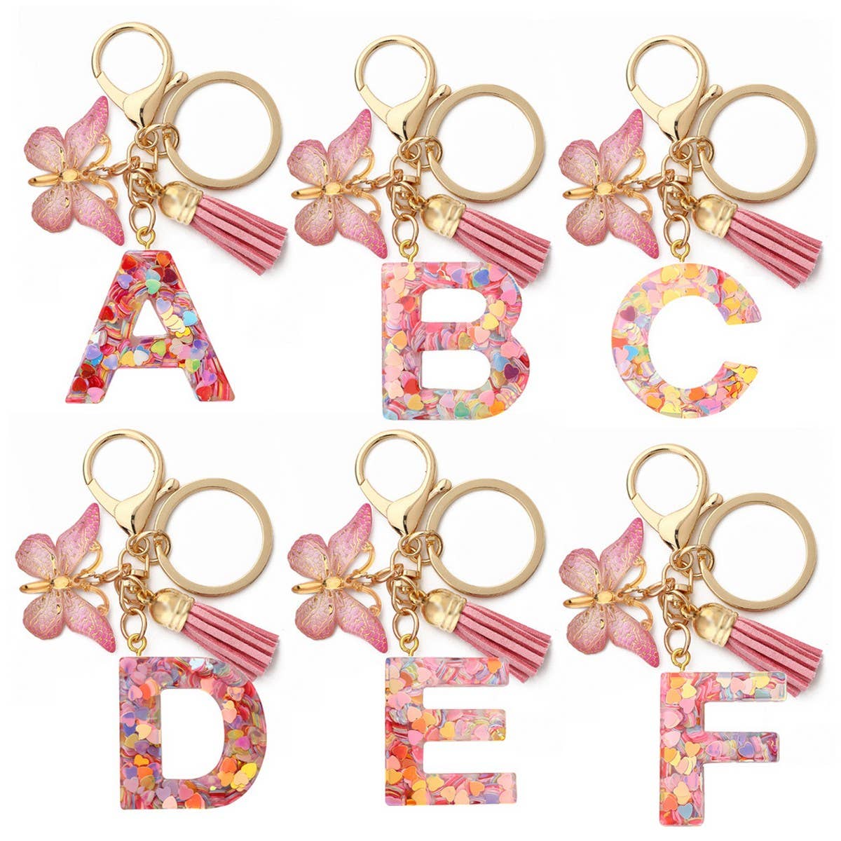 Glitter Resin Letter Butterfly Keychain