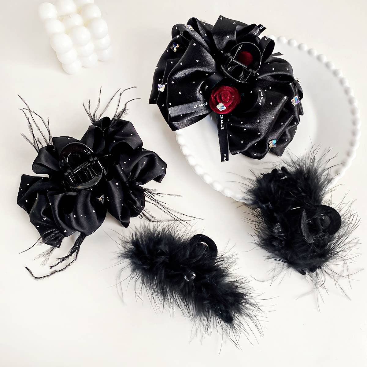 High-end diamond-encrusted feather hair clips