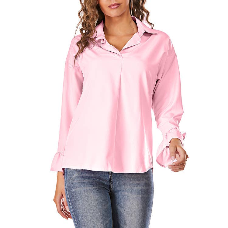 STYLISH LOOSE SOLID COLOR FLARED SLEEVE TOP