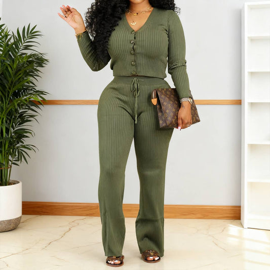 Fashionable casual two-piece woolen knitted set