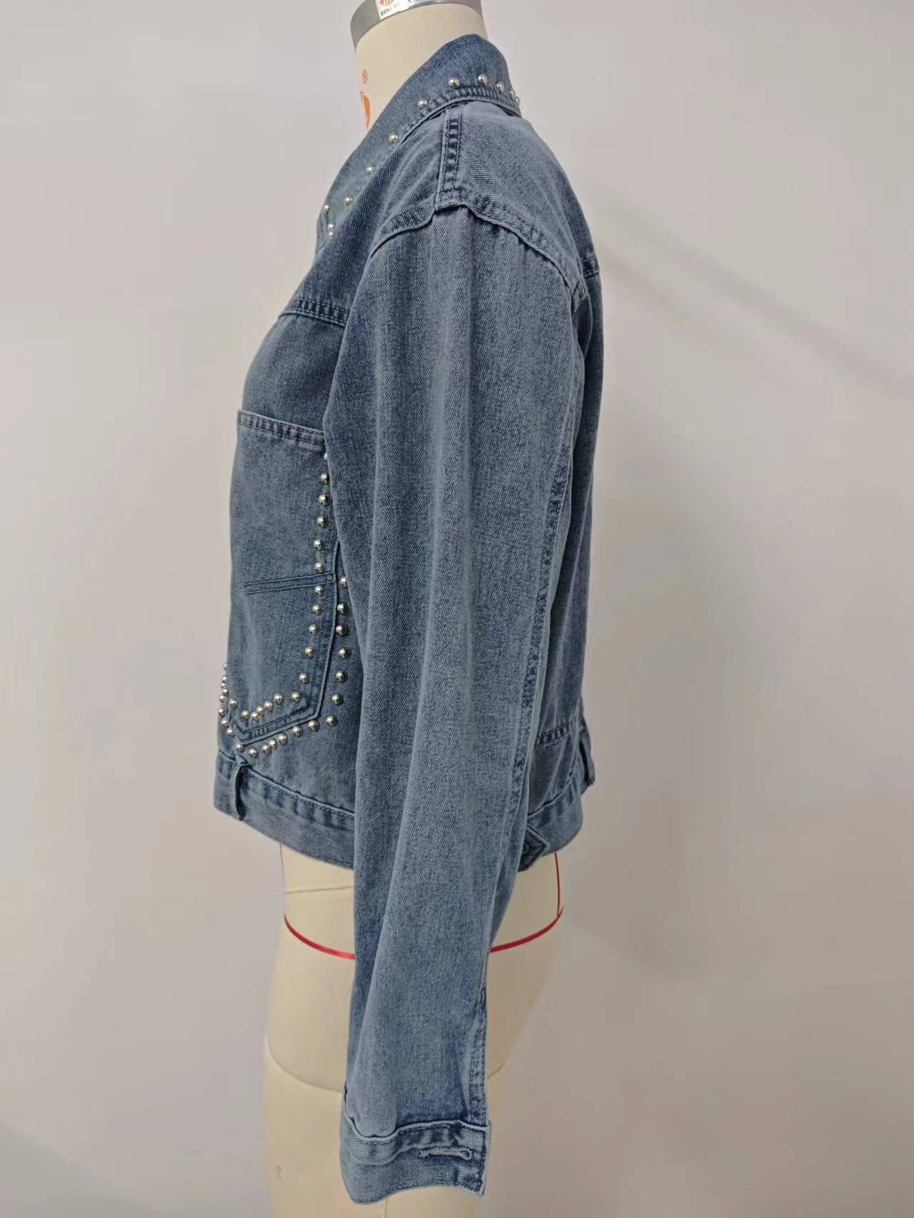 Washed loose casual punk rivet denim jacket