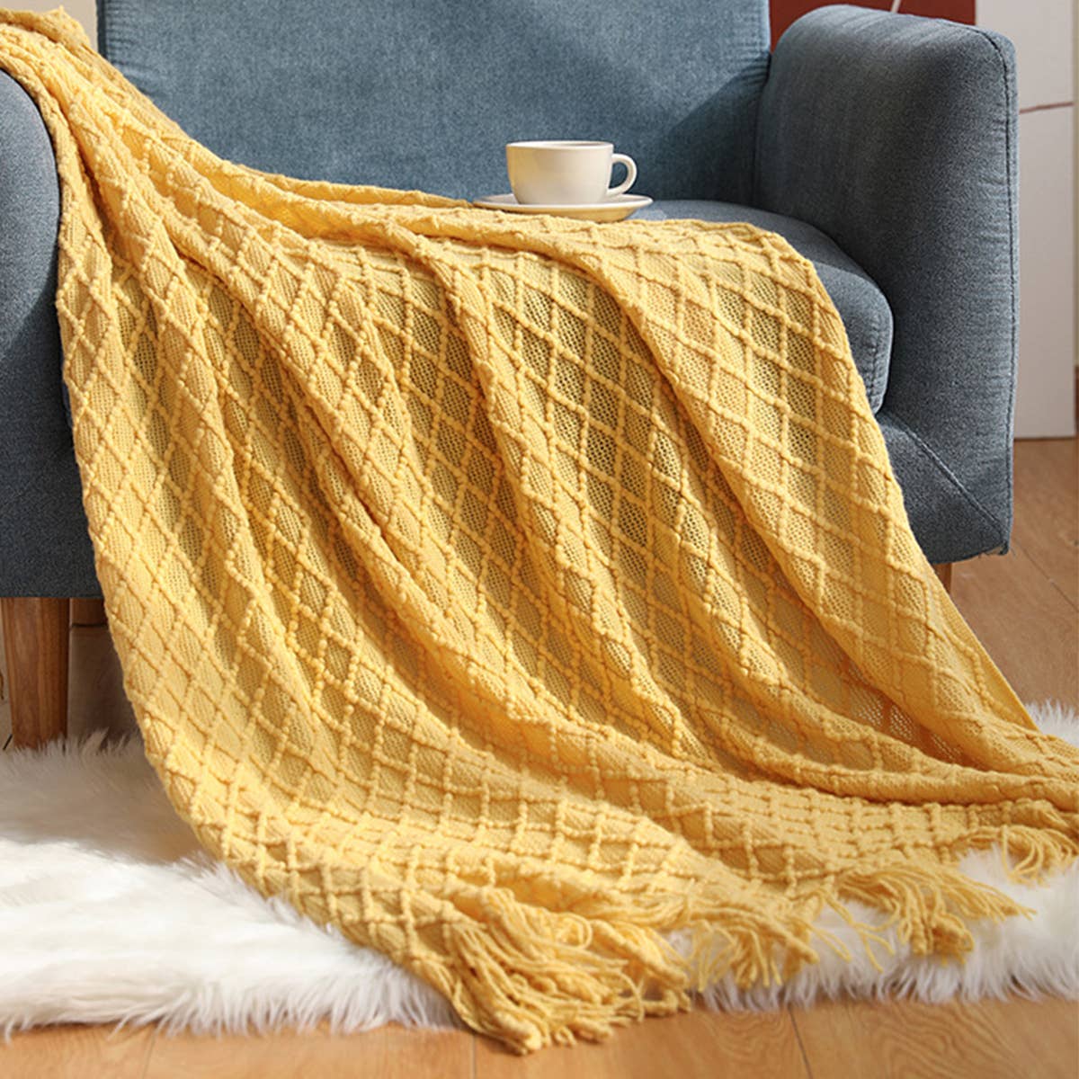 KNITTED SOLID COLOR SOFA BLANKET SHAWL BLANKET