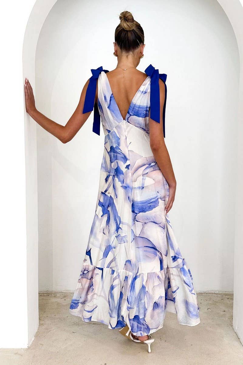 CWDMD5219_TIE-BACK V-NECK SLEEVELESS FLORAL MAXI DRESS