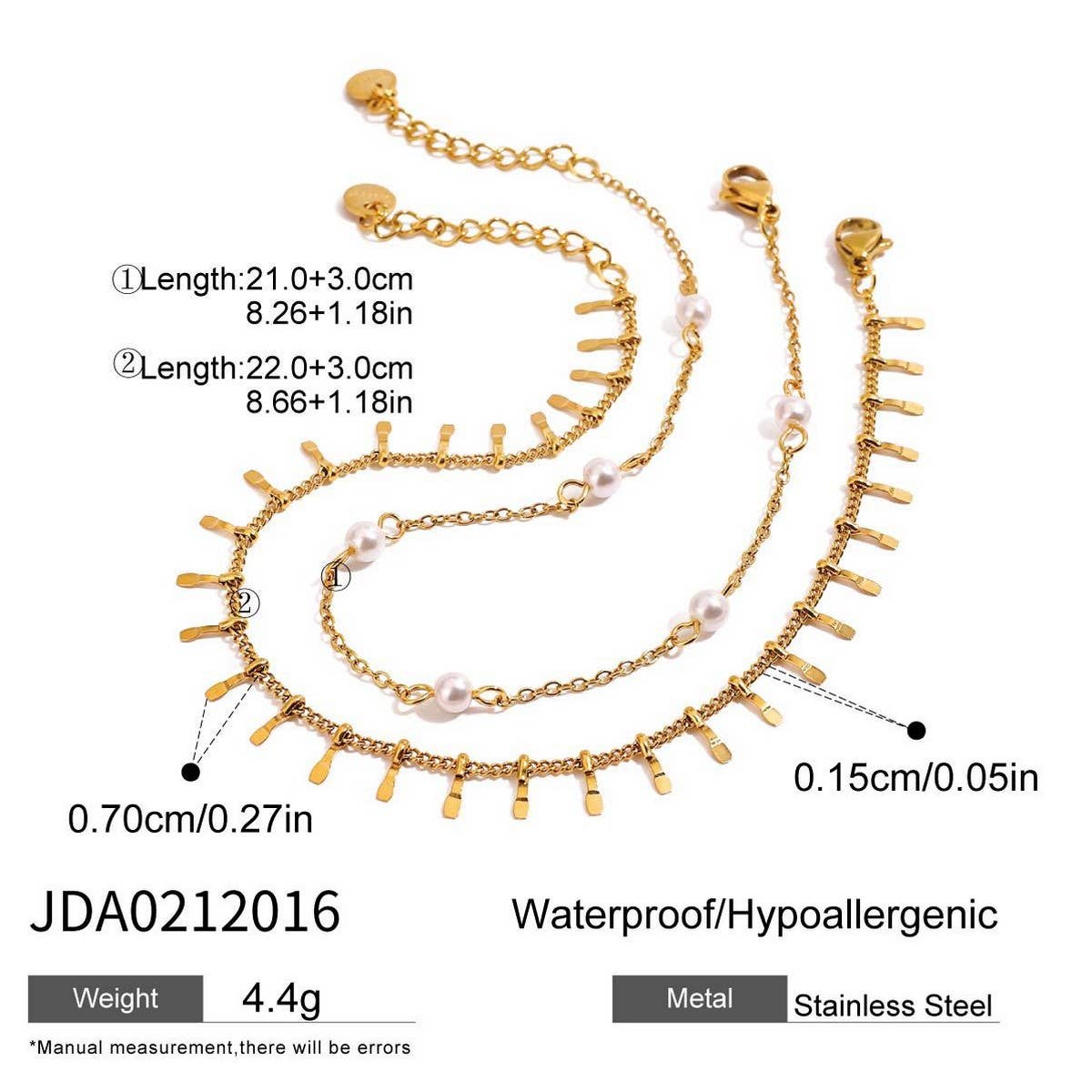 18K Gold Double Layer Pearl Anklet, Stainless_CWAJE4700