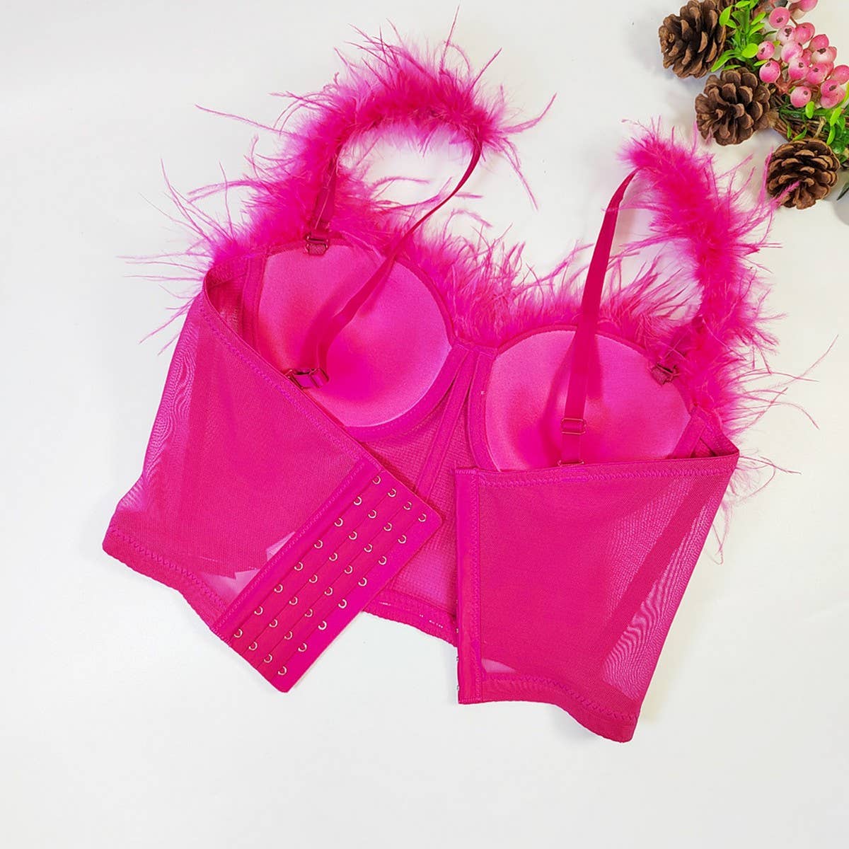 HIGH-END OSTRICH FEATHER FISHBONE TUBE TOP