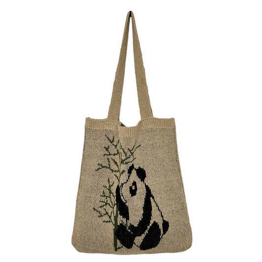 CWAB4581_PANDA PATTERN KNITTED HOLLOW WOVEN SHOULDER BAG