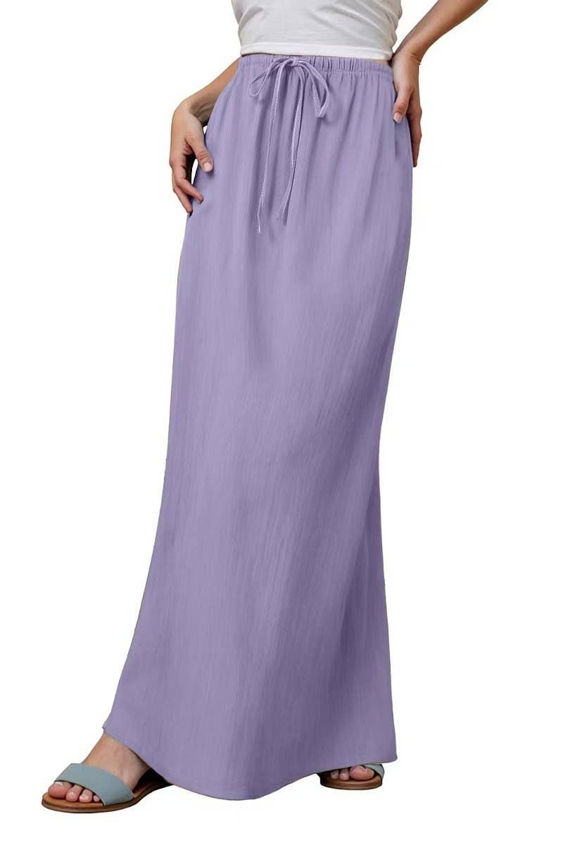 CWBLS0556_SOLID COLOR DRAWSTRING ELASTIC WAIST SKIRT