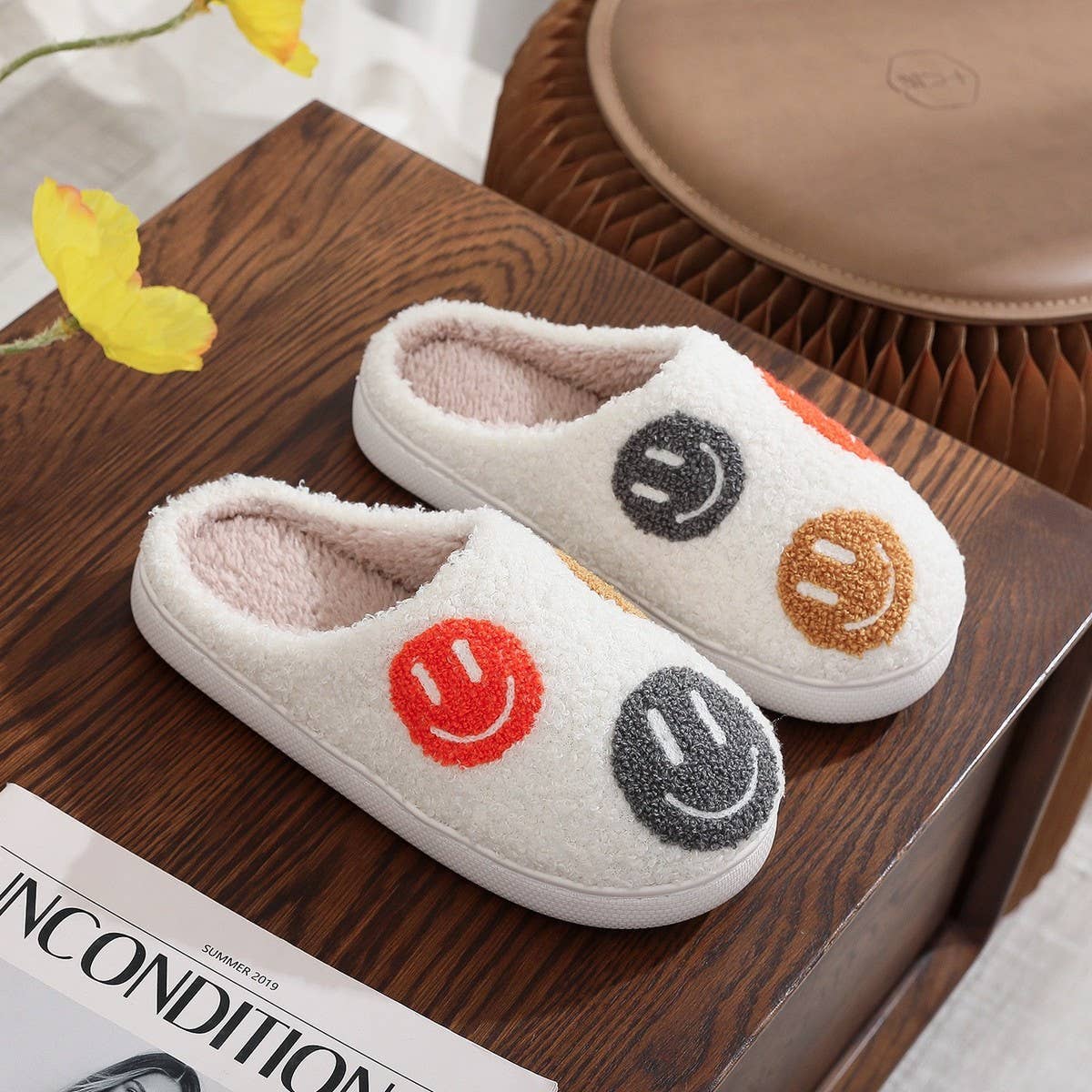 WINTER SMILING FACE PATTERN COTTON SLIPPERS