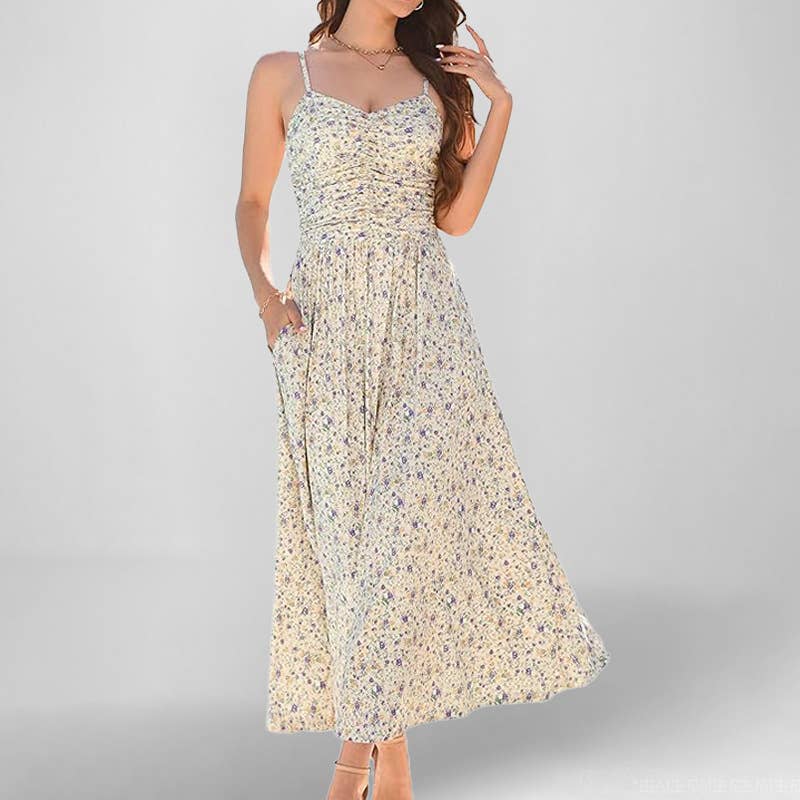 Fashionable floral sleeveless V-neck sundress