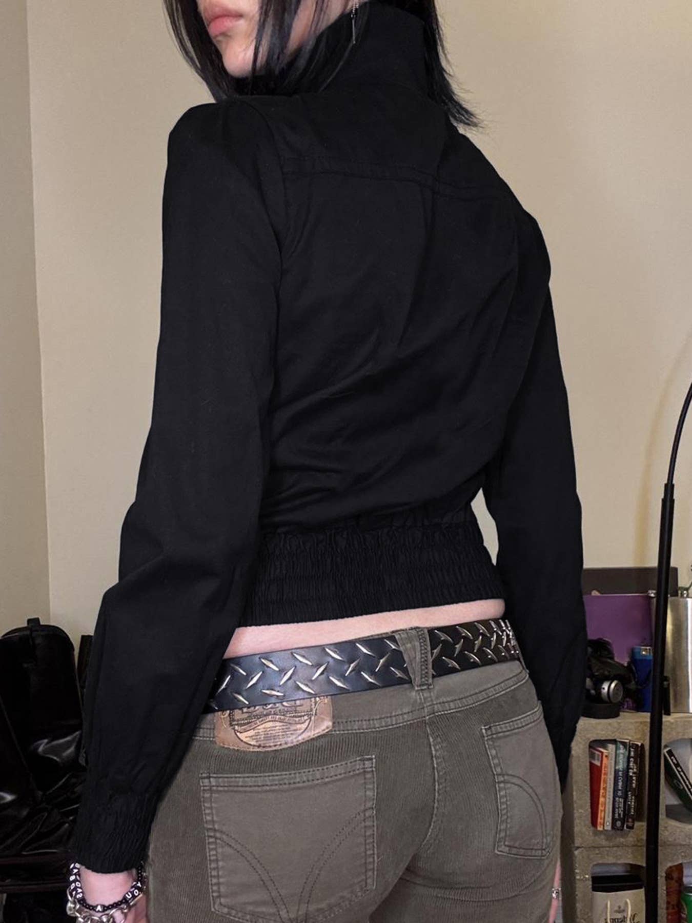 Street-style pleated casual woven jacket