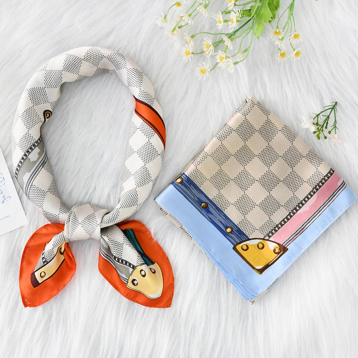 Retro Plaid 70cm Square Scarf Neck Hair Wrap_CWASC1175