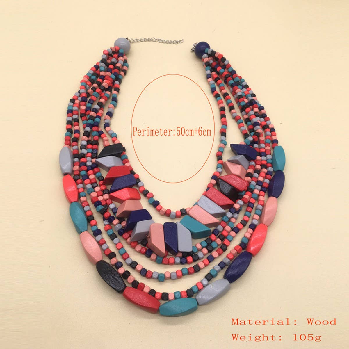 COLORFUL WOODEN MULTI-LAYERED LONG NECKLACE
