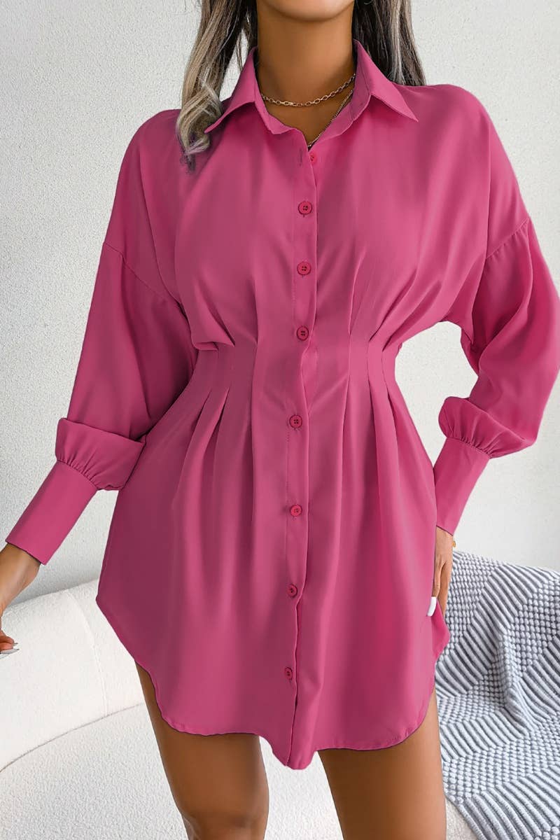 CWDSD6423_LONG SLEEVE WAIST WAIST BLOUSE DRESS SHORT