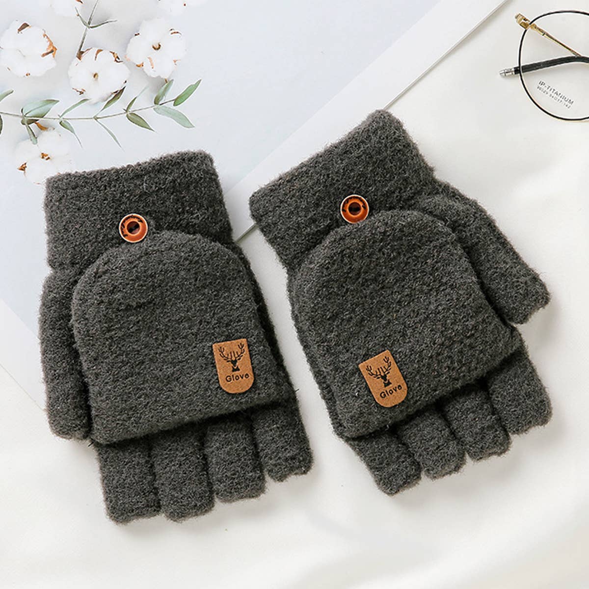 Men¡¯s Winter Flip Mittens Knit Half Full Finger_CWAG0524