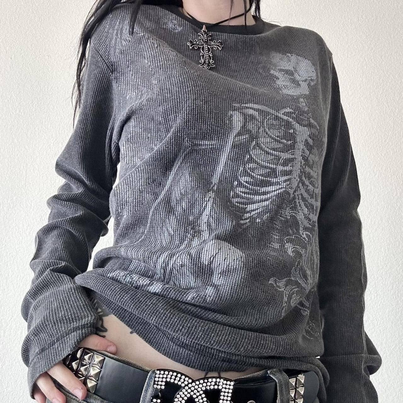 Round-neck printed long sleeve striped shirt