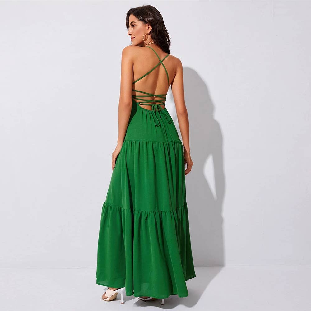 Waistband halter temperament swing long dress