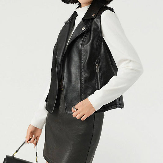 Stylish Blazer Collar PU Vest ??Women??¢s Leather_CWMM9017