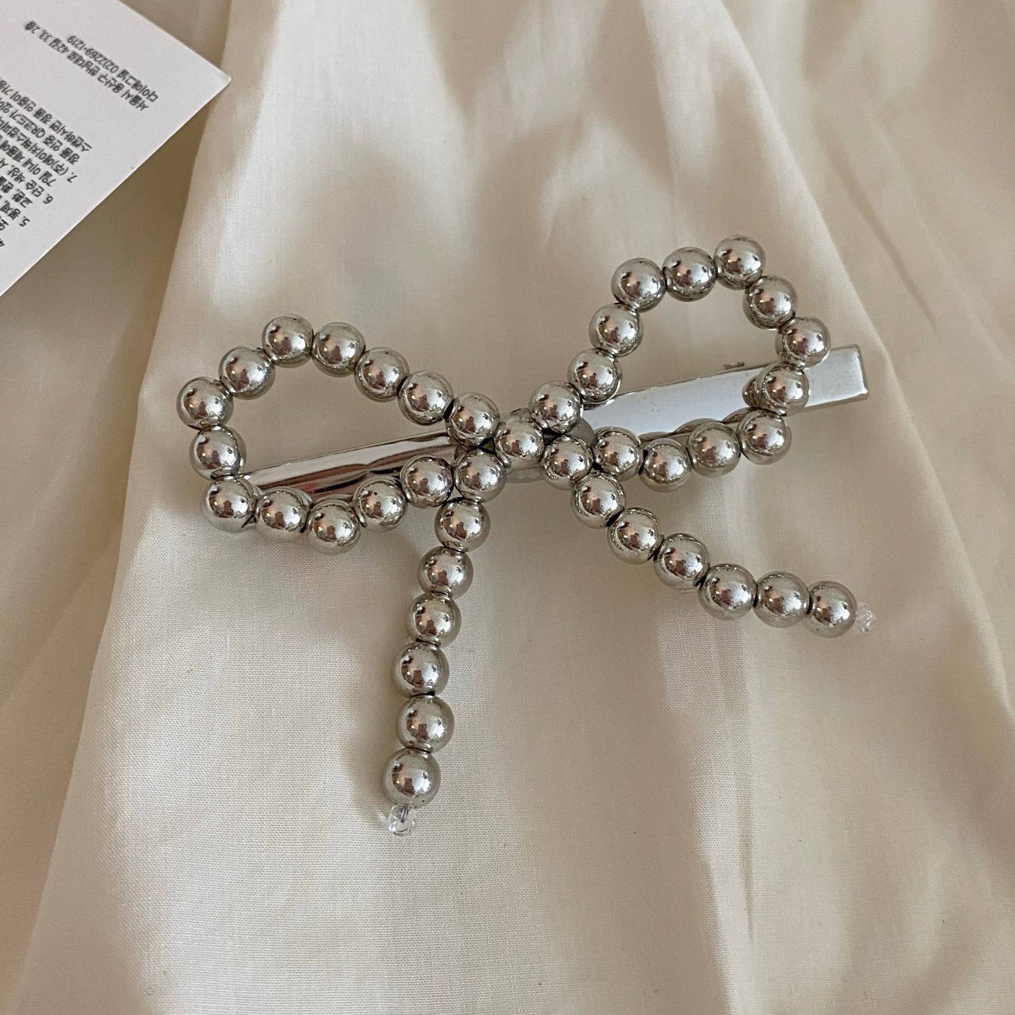 Silver pearl bow hair clip duck beak clip