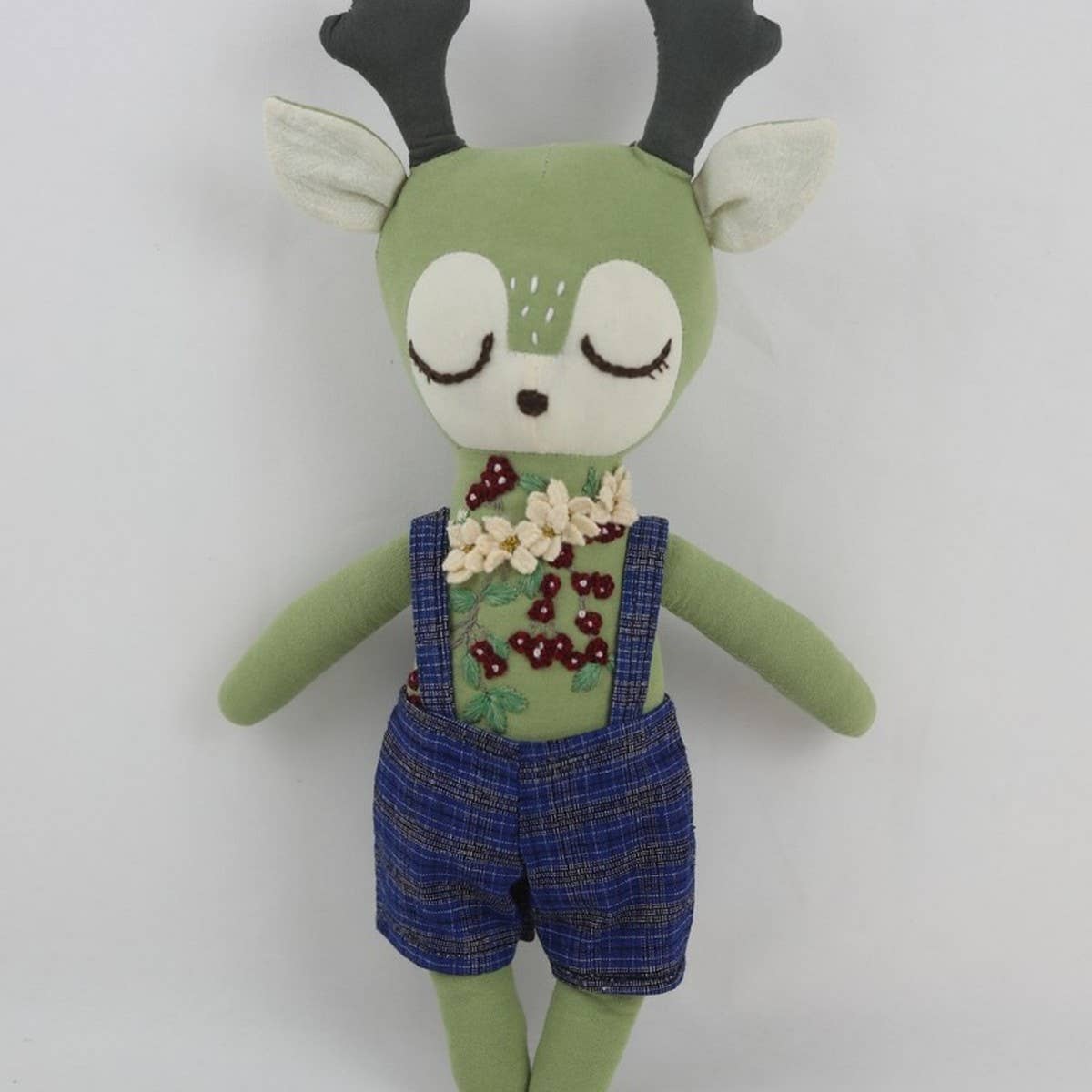 Hand Embroidered Raspberry Deer Plush Toy Doll