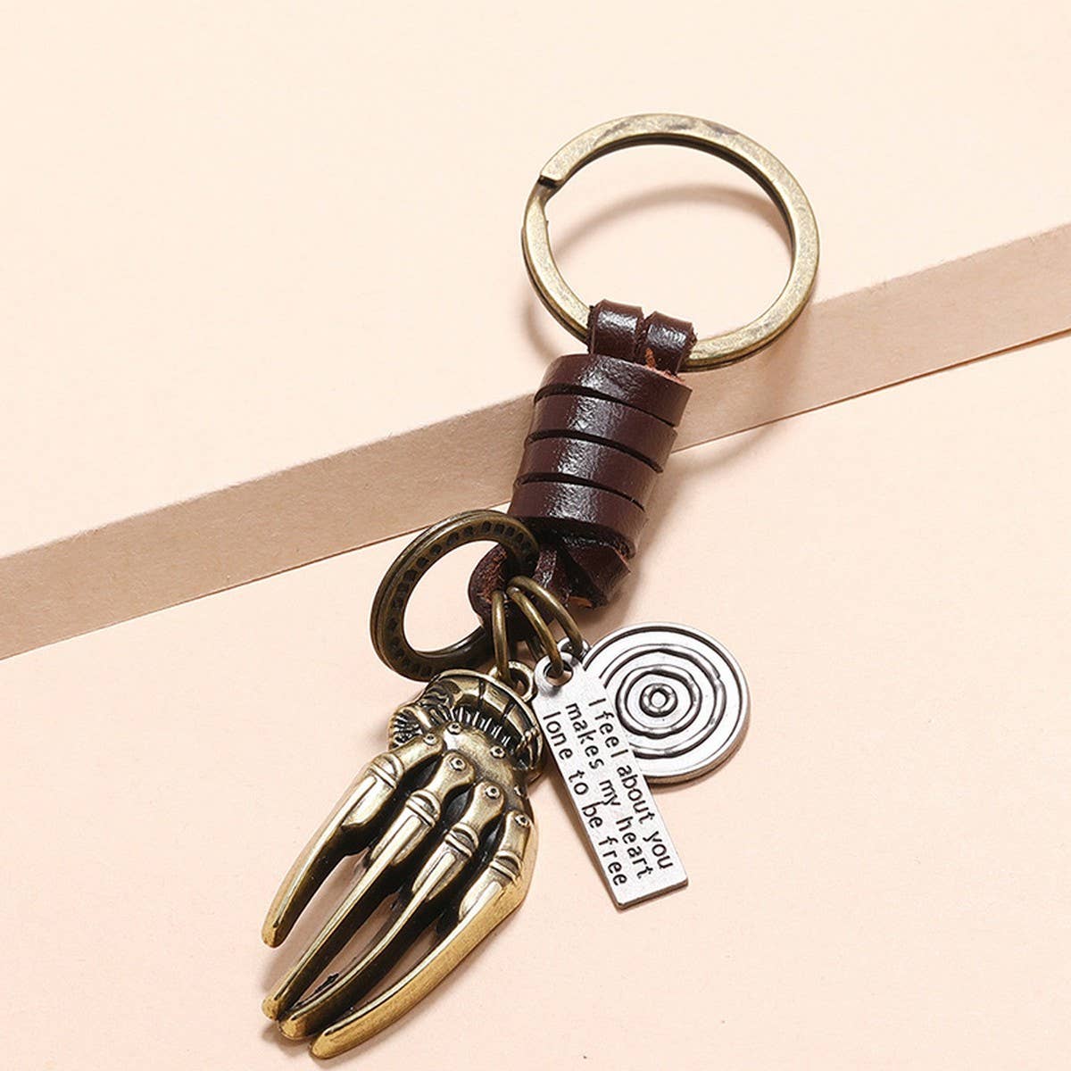 VINTAGE BRAIDED ALLOY BONE COWHIDE KEYCHAIN