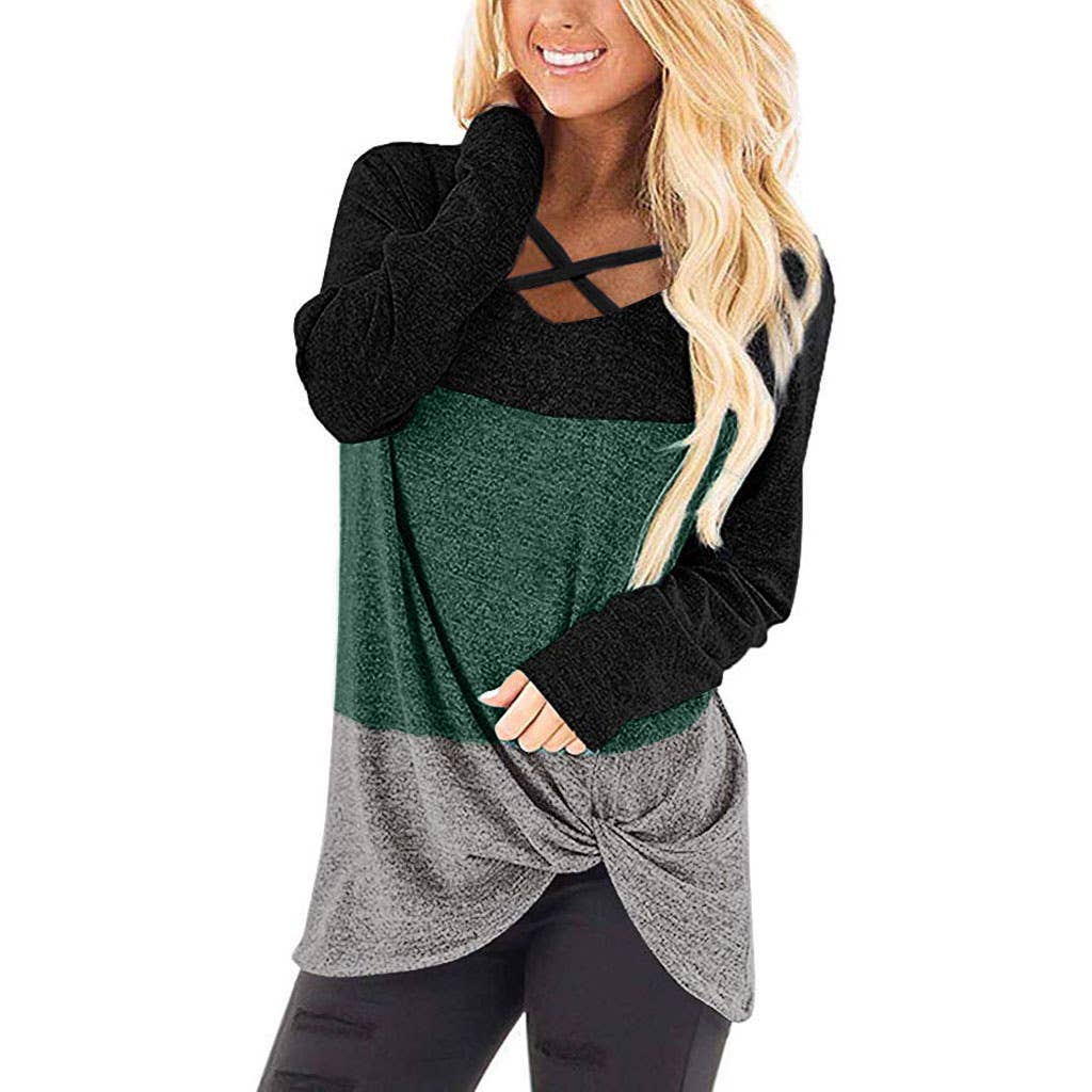 LONG SLEEVE SHIRT WITH A CROSS CHEST COLOR TWIST