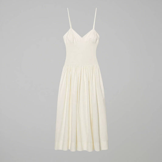 Temperament V-neck halter stitching poplin dress