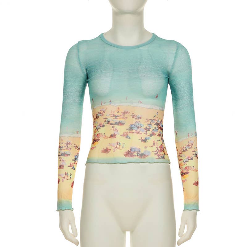 SHEER SHEER VINTAGE PRINT MATCHING MESH T-SHIRT