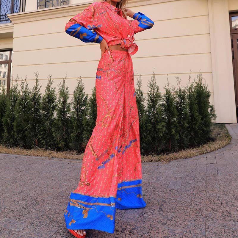 LONG SLEEVE SHIRT PRINTED STRAIGHT TROUSERS SET