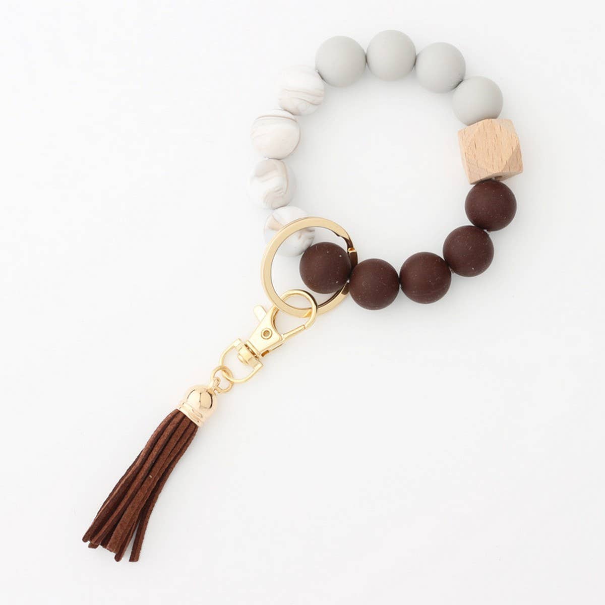 Tassel Bead Keychain Bracelet with Silicone Beads