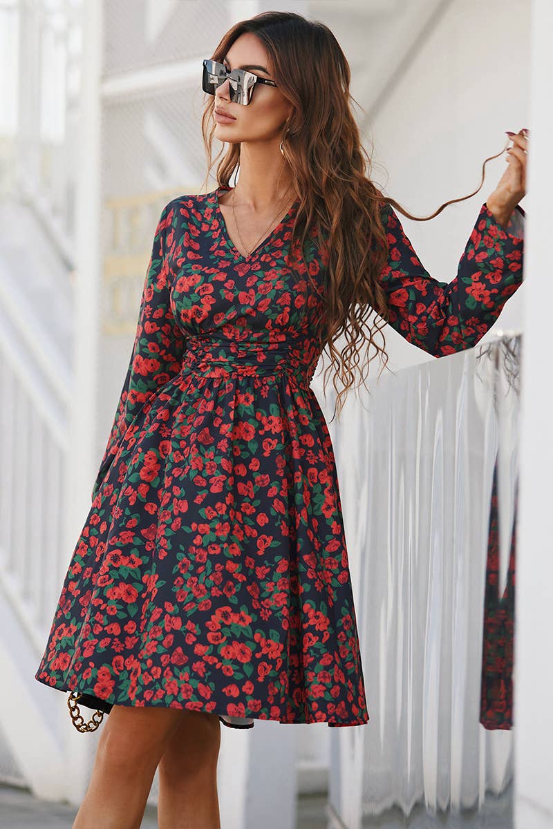 WOMEN V NECK LONG SLEEVE DRESS_CWDSD2270