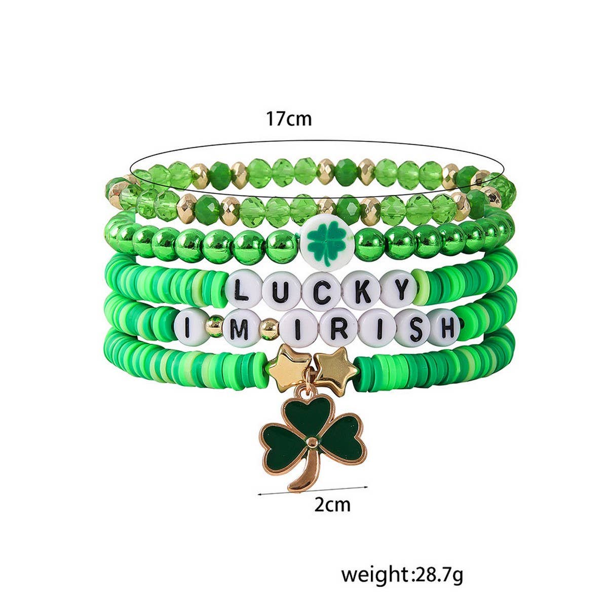 ST. PATRICK'S DAY GREEN SHAMROCK CHARM BRACELET SET_CWMM3496