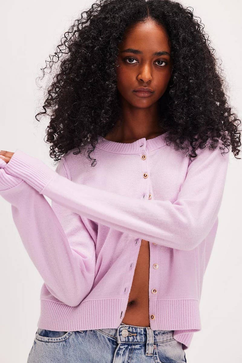 CWOCAL2220_SOLID COLOR ROUND NECK KNITTED CARDIGAN