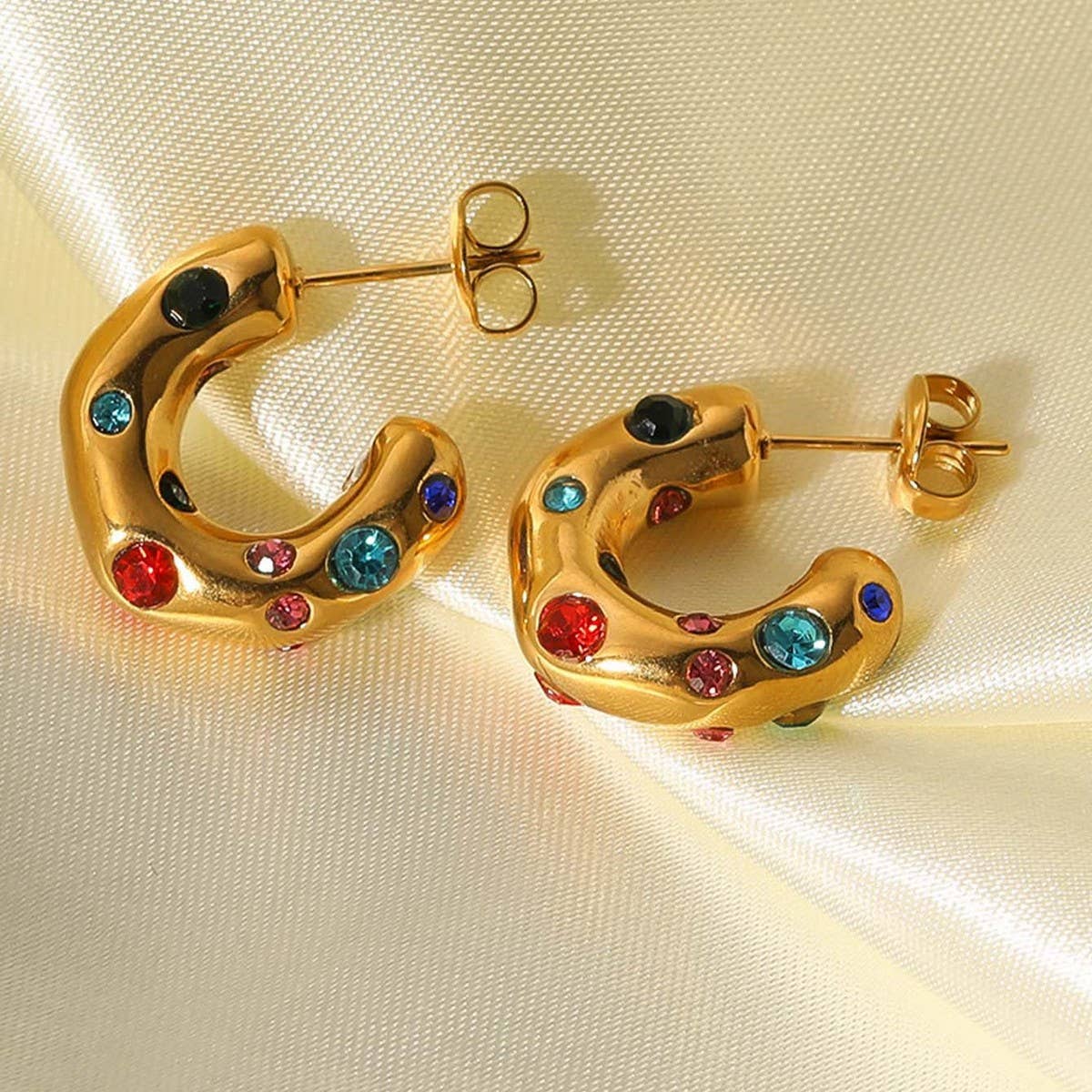 LIGHTWEIGHT COLORFUL GOLD HOOP EARRINGS
