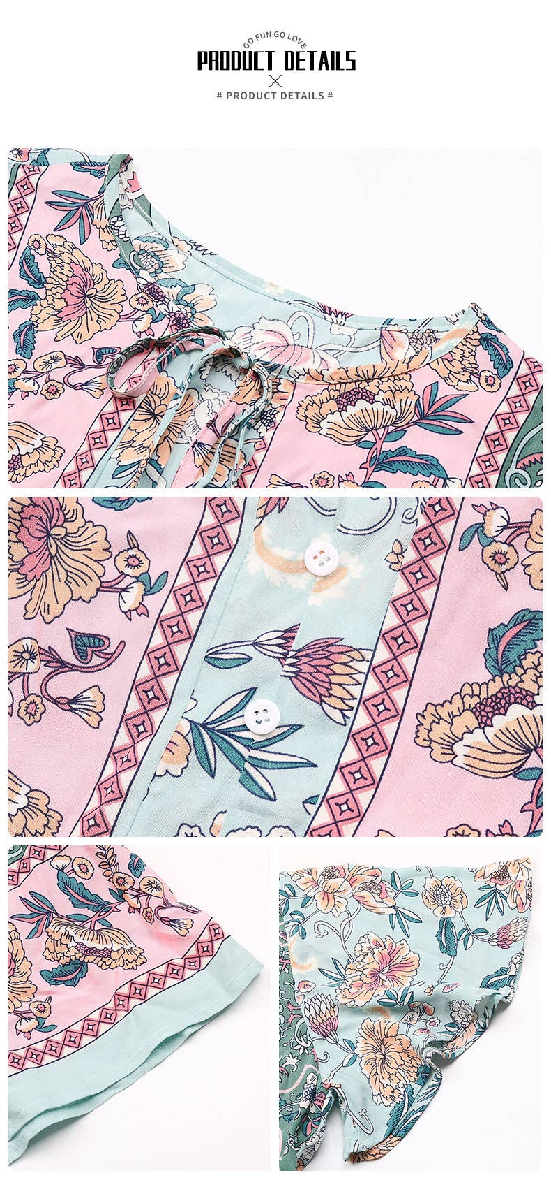 Lace-up printed lotus sleeve shirt