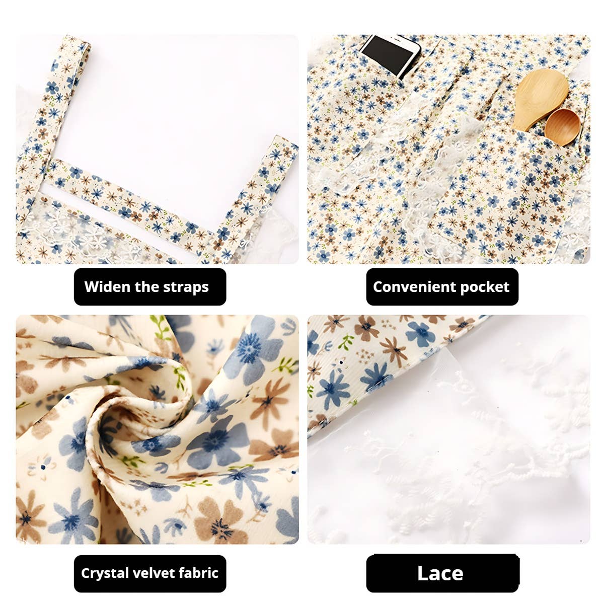 Floral Lace Trim Kitchen Apron for Women