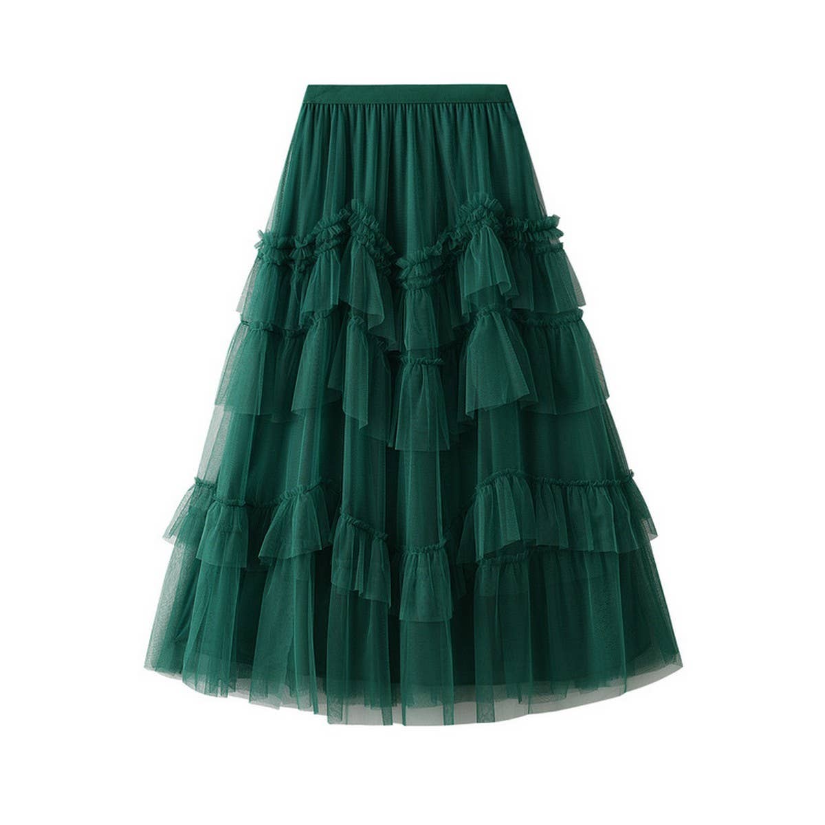 Tiered Tulle Patchwork Flared Maxi Skirt