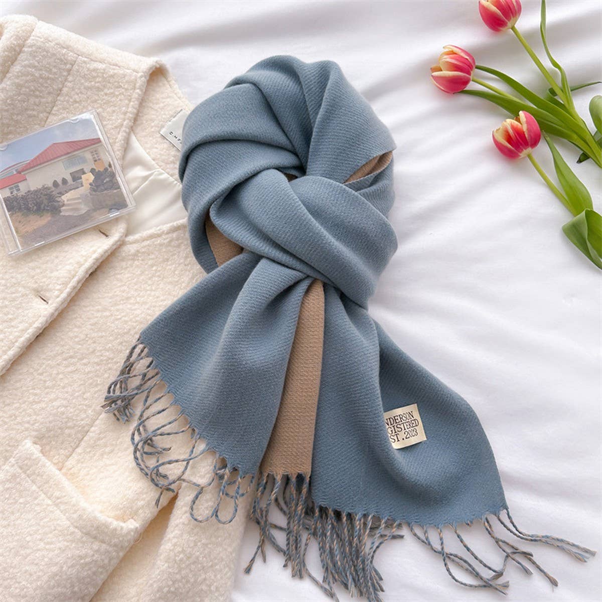 Double Sided Faux Cashmere Scarf-Solid Color Shawl