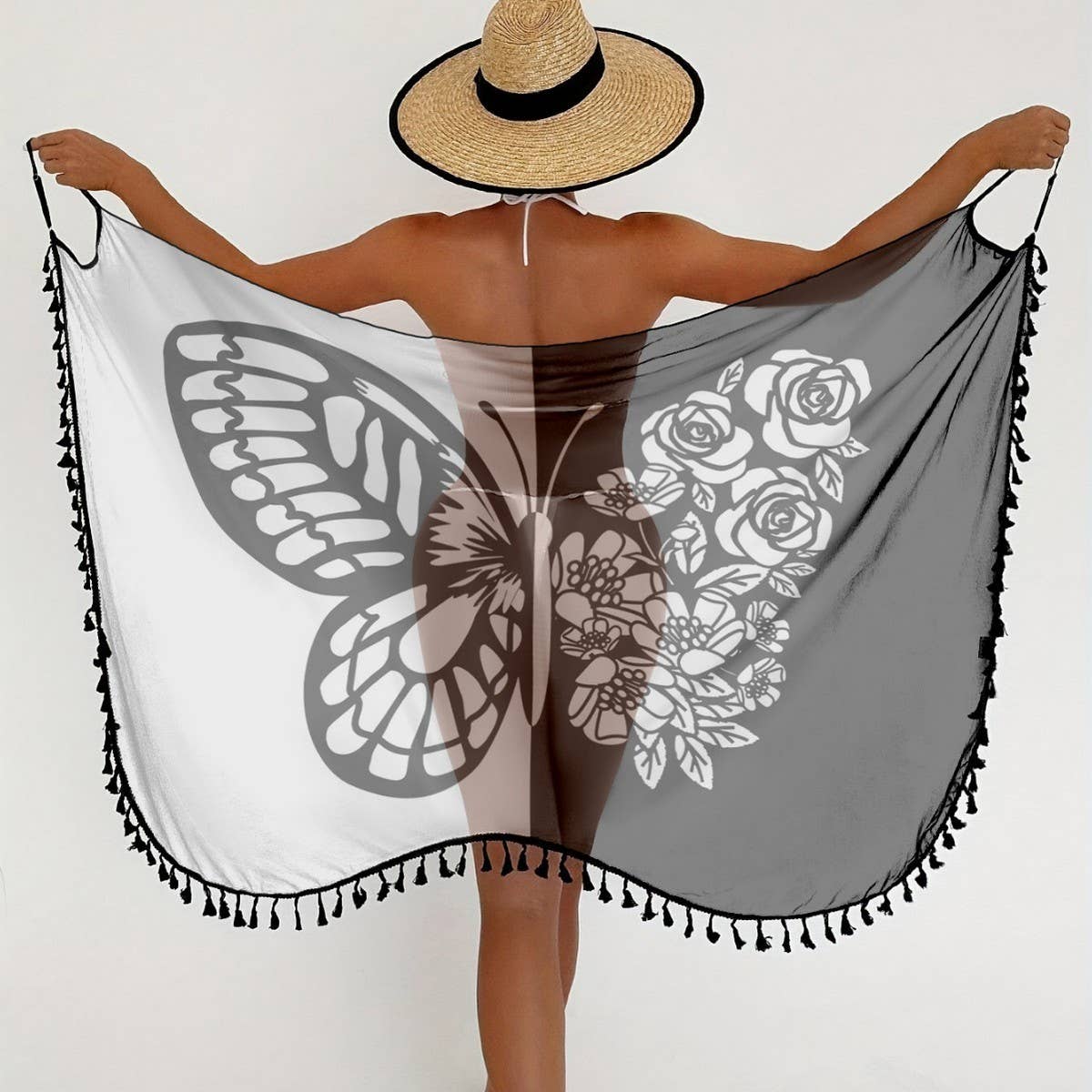 Beach Wrap Skirt with Butterfly Print Color-Block_CWBLS0463