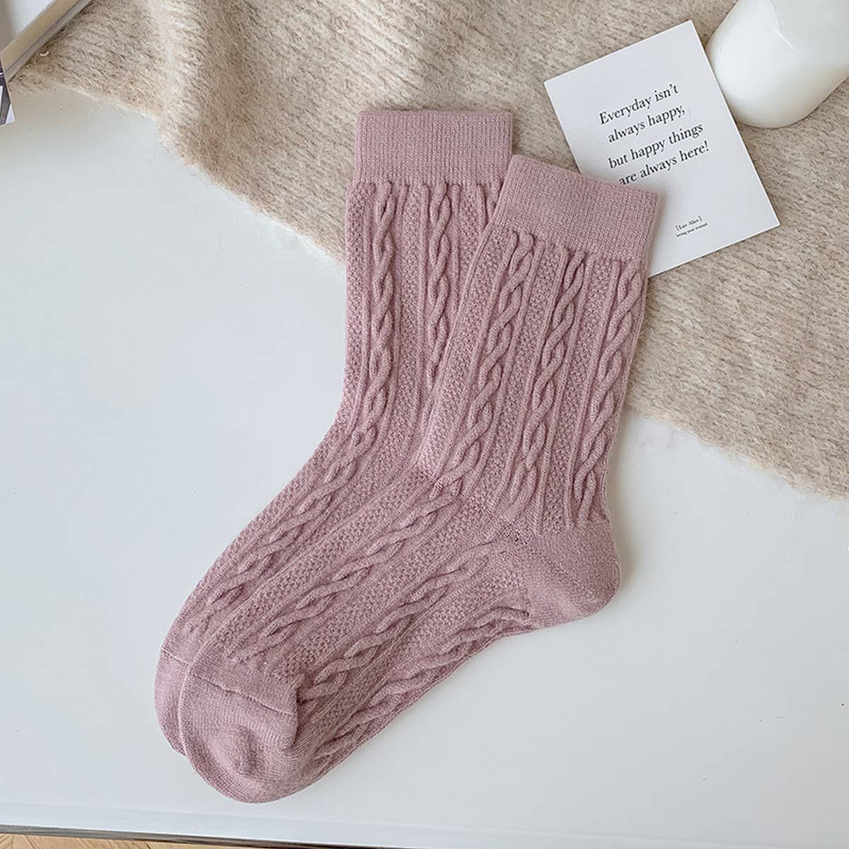 SOLID COLOR TWISTED WOOL MID-CALF STACKED SOCKS_CWMS1130