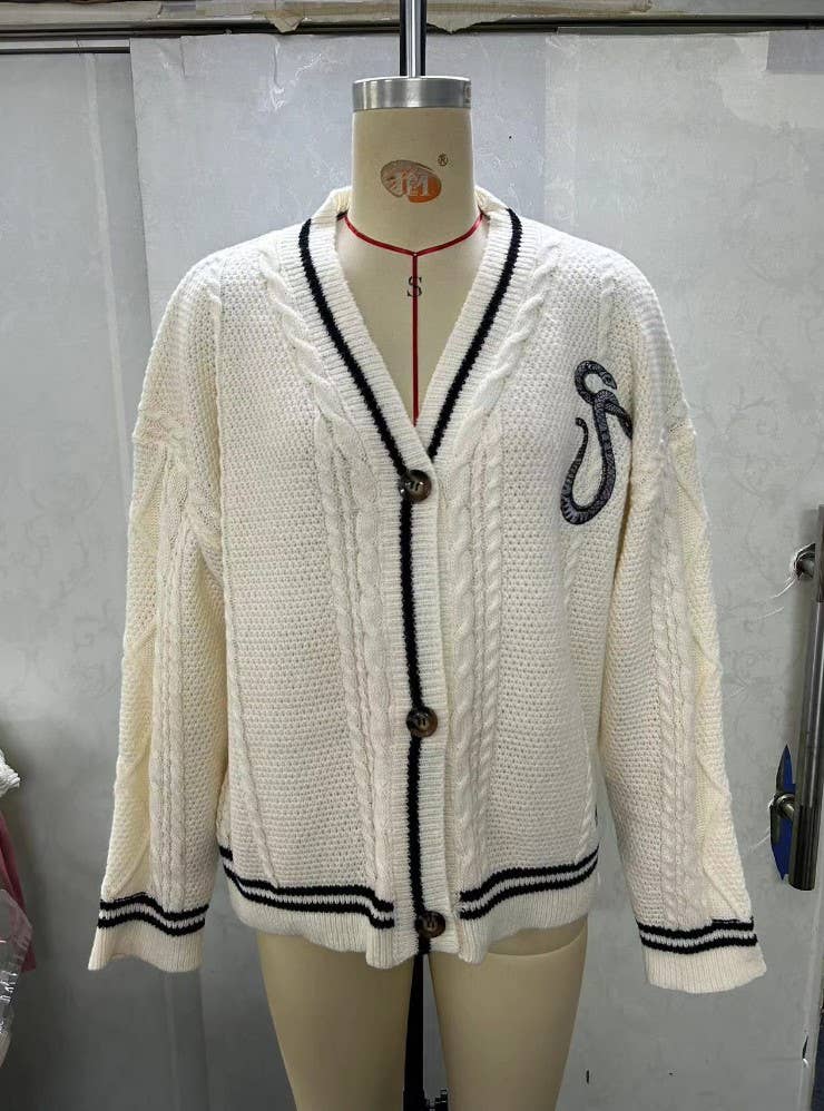 V-NECK EMBROIDERED SINGLE-BREASTED CARDIGAN
