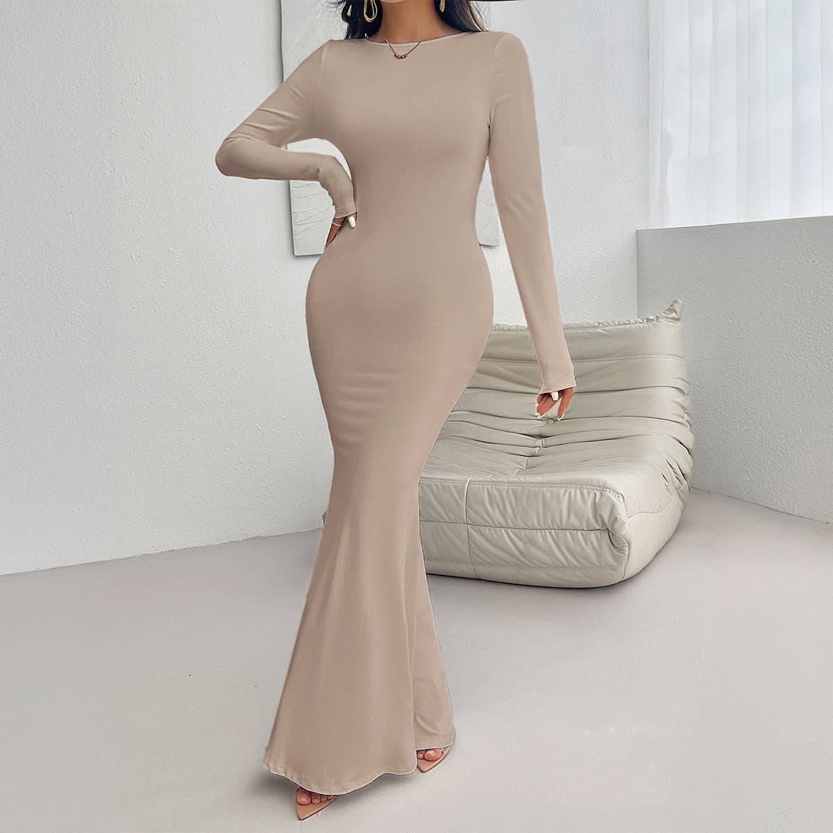 SEXY SLIM-FIT CREW NECK LONG SLEEVE DRESS