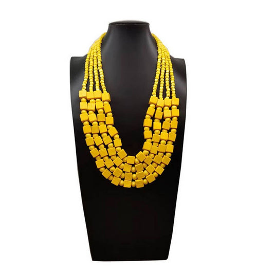 HANDMADE WOODEN SQUARE BEADS MULTI-LAYER NECKLACE