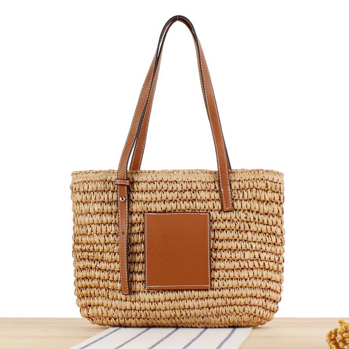 RETRO DAILY LARGE-CAPACITY SHOULDER STRAW BAG_CWAB2032