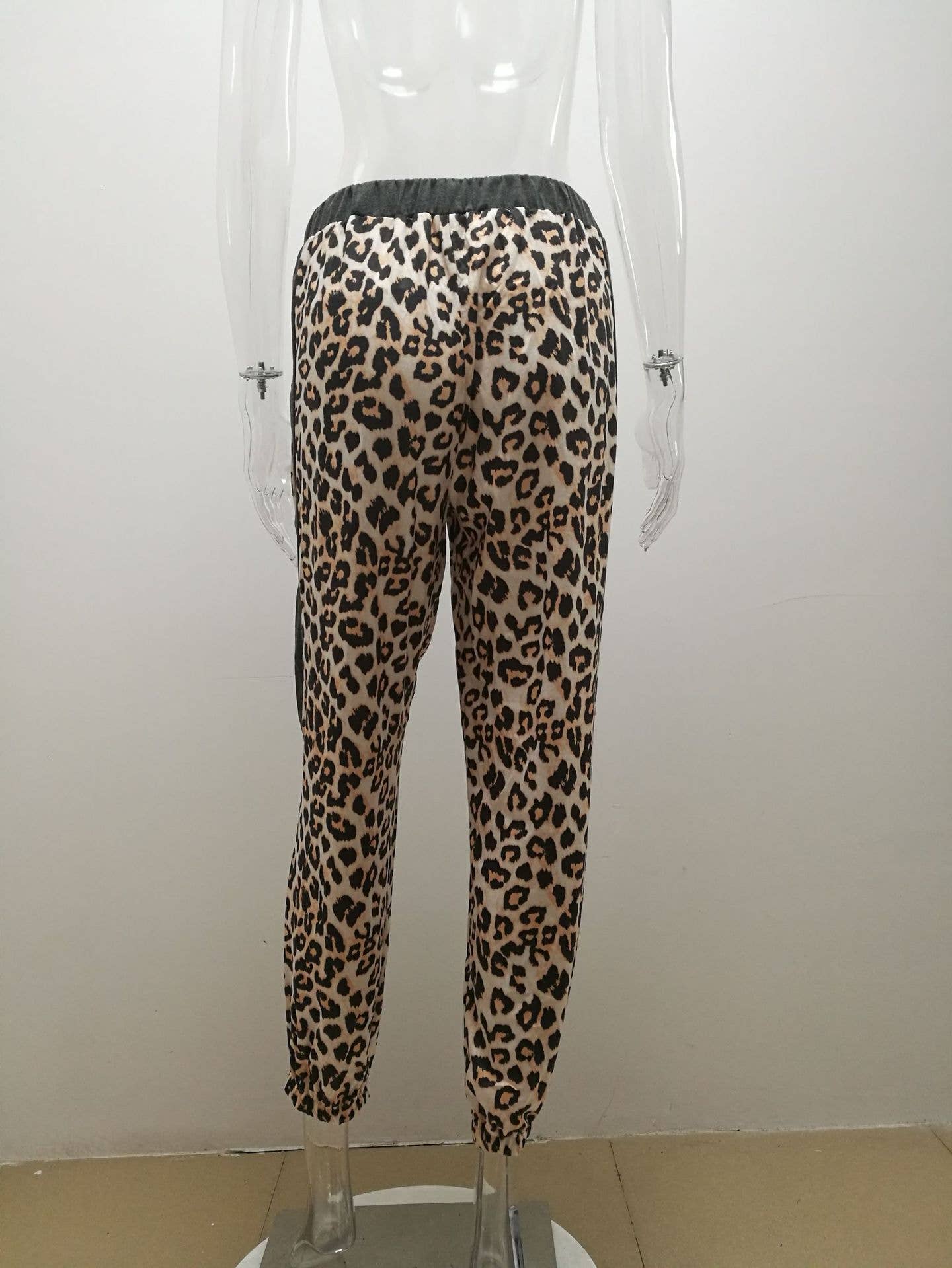 GRAY LEOPARD PRINT PANTS CASUAL JOGGING PANTS
