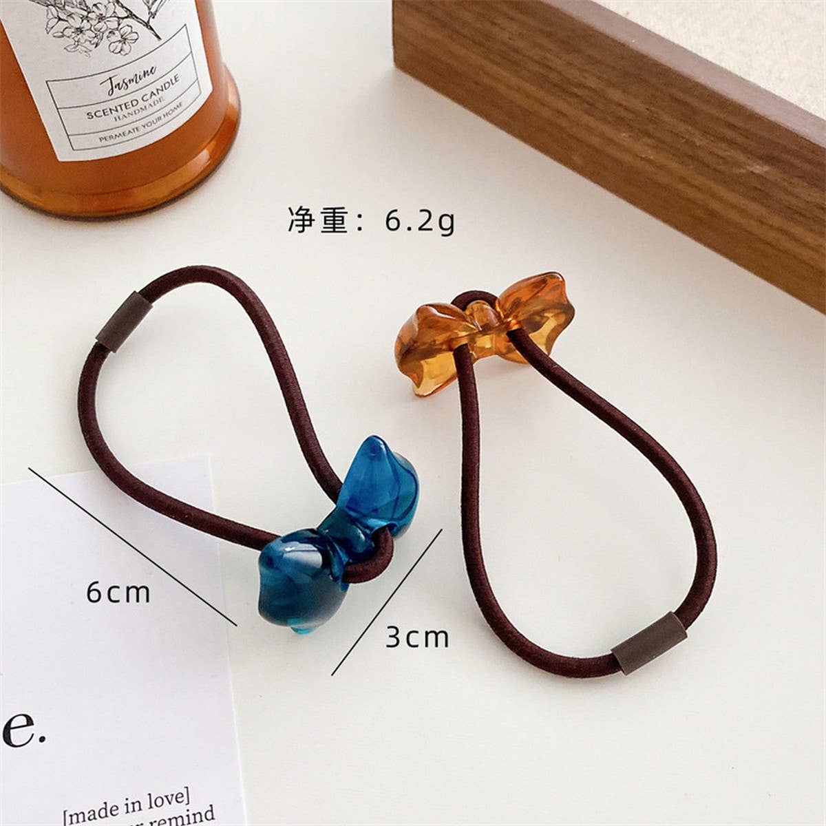 6PCS/SET ACRYLIC BEAR FLOWER BOW HAIR TIES_CWAHA0337