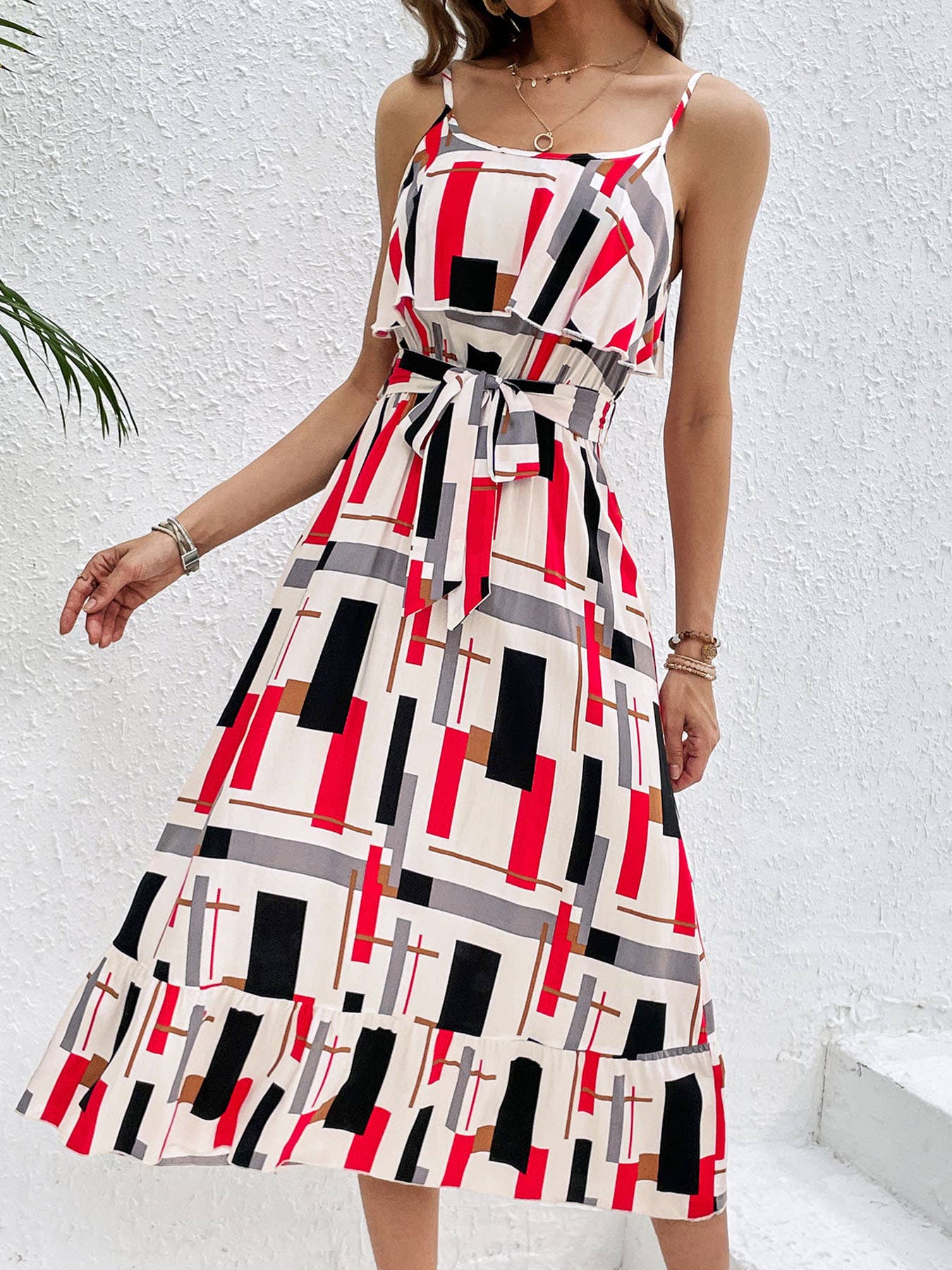 HOLIDAY-CHIC STRIPED PRINT LACE-UP DRESS