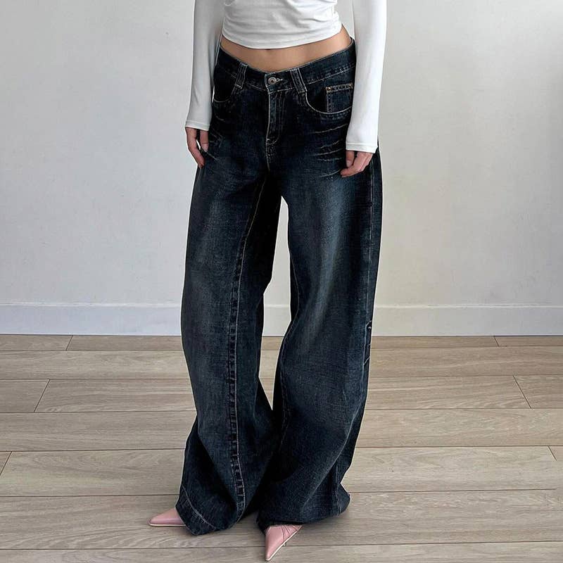 RETRO WASH LOOSE STRAIGHT CASUAL WIDE-LEG JEANS