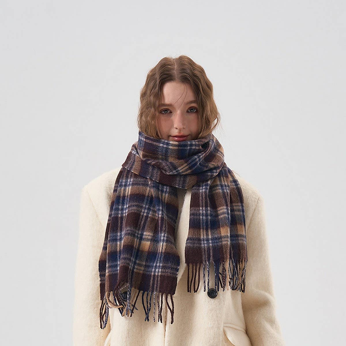 Nordic Plaid Wool Scarf ??Warm Winter Couple Wrap_CWASC2357