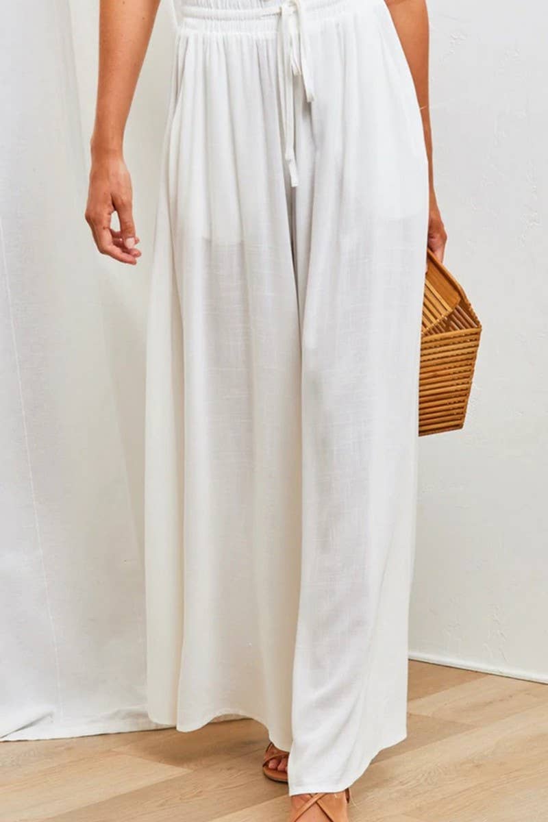 CWBLP0710_CASUAL ELASTIC WAIST WIDE LEG PANTS
